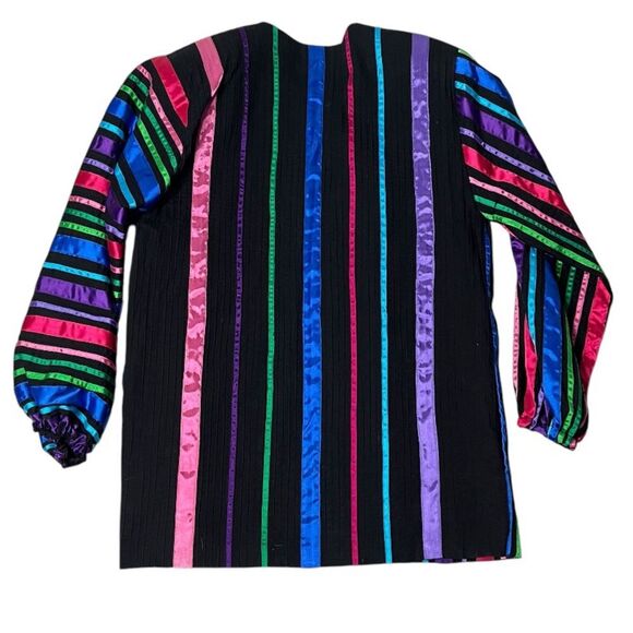 TACHI CASTILLO Jacket Multicolor Ribbon Stripes Open Front Size Medium VINTAGE - Picture 6 of 14